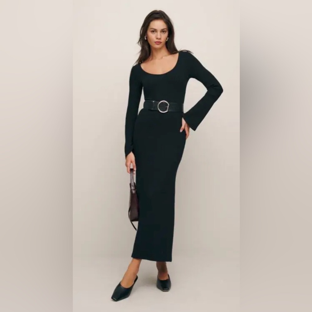 Reformation NWT W Sz. XL Black Wrenley Knit Midi Dress Luxe Minimalist Career